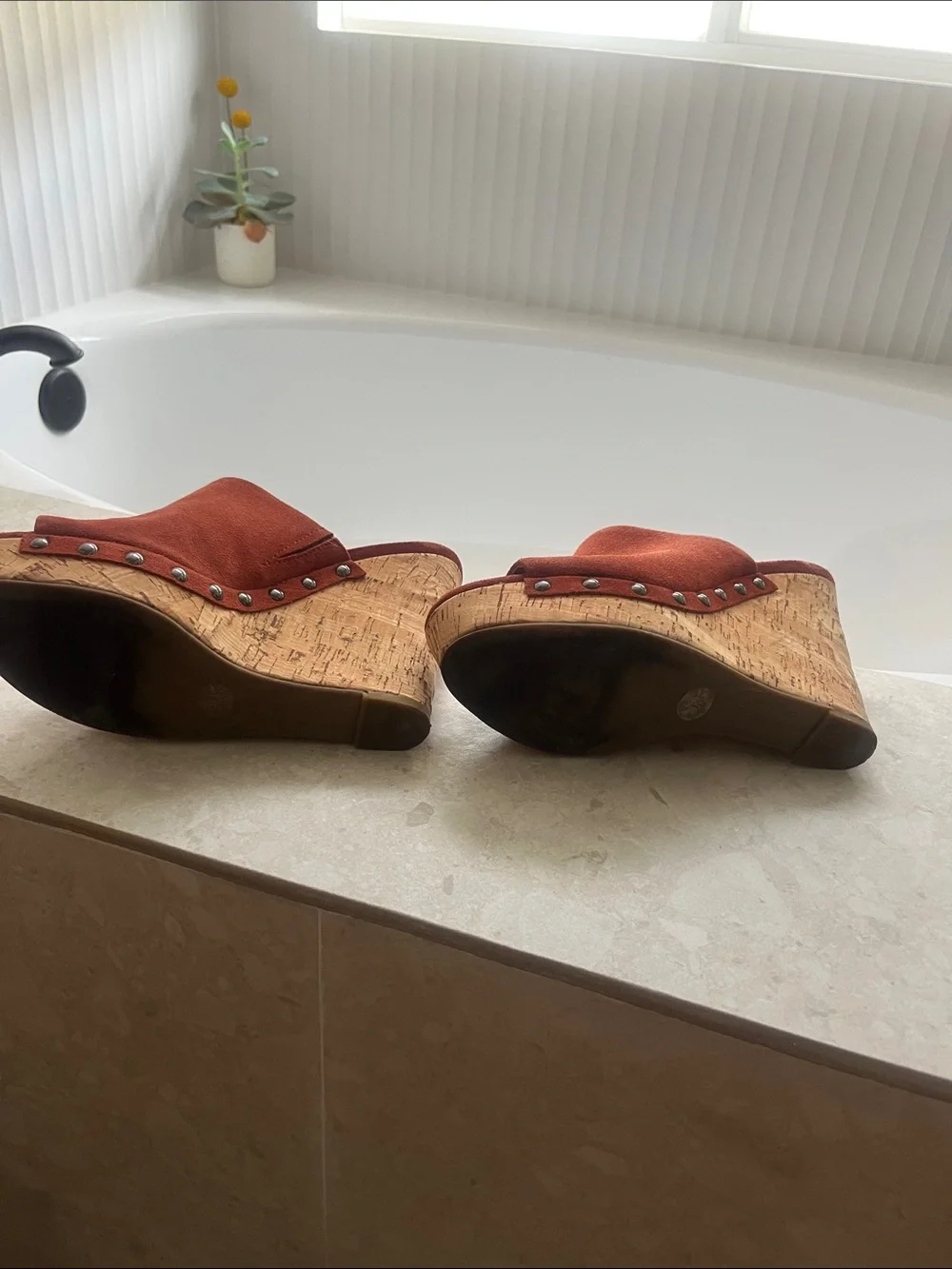 Marc Fisher Rust Suede Platform Wedge Mules